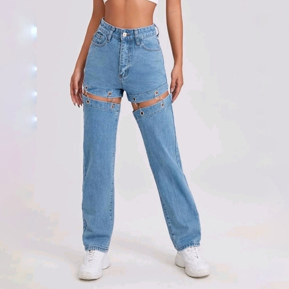 SHEIN Pants - High Waist Cut Out O-ring Detail Jeans Shein